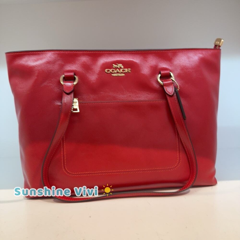 NWT Coach Station Tote Bag in Shiny smooth Leather poppy CEA65